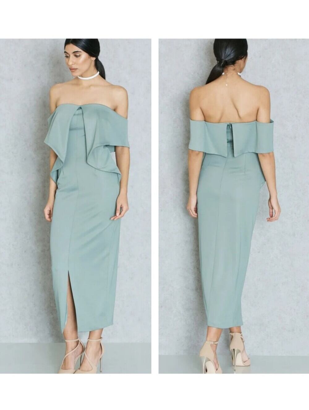 lavish alice Front Split Bandeau Strapless Dress Sage Green Size 10